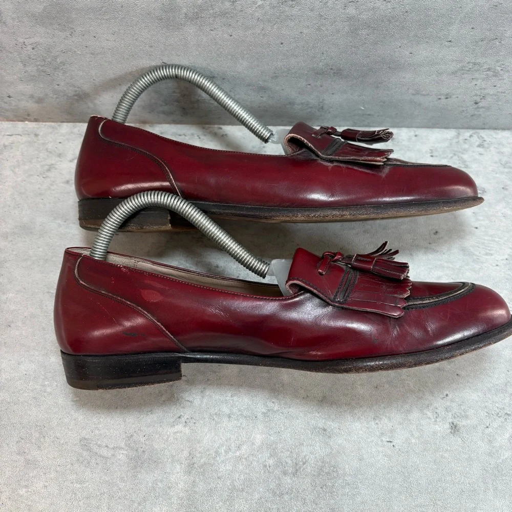 Bally Byron Loafers Brown Burgundy Leather Tassel Kiltie Made In‎ Italy Men's 8D